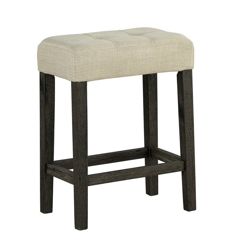 Brown Kitchen Counter Height Dining Table Set with 3 Upholstered Stools