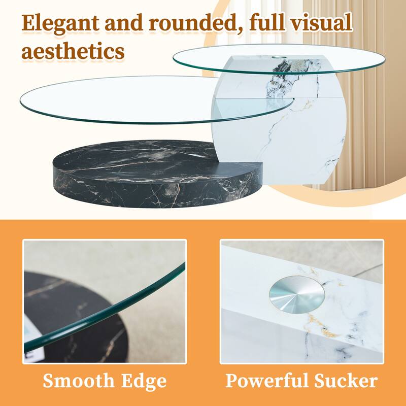 Glass Coffee Tables for Living Room, 3 Tier Round Coffee Tables with Wood Base Modern Center Table for Home Office
