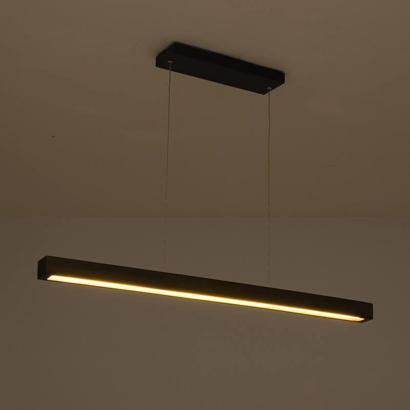 25-Watt Modern Brown Long Linear Walnut Wood Integrated LED Island Chandelier for Kitchen, Dining Room