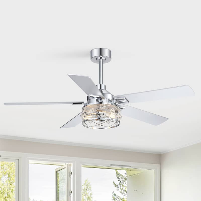 52" Reversible 5-Blade Farmhouse Glam Floral Glass Caged Ceiling Fan with Light and Remote