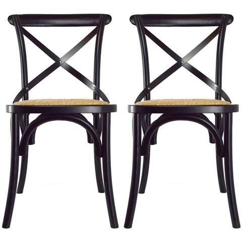 2xhome Set of 2 Wood Antique Farmhouse Cross Back Dining Chairs Rattan With X Back Dark Bedroom Restaurants Hotel