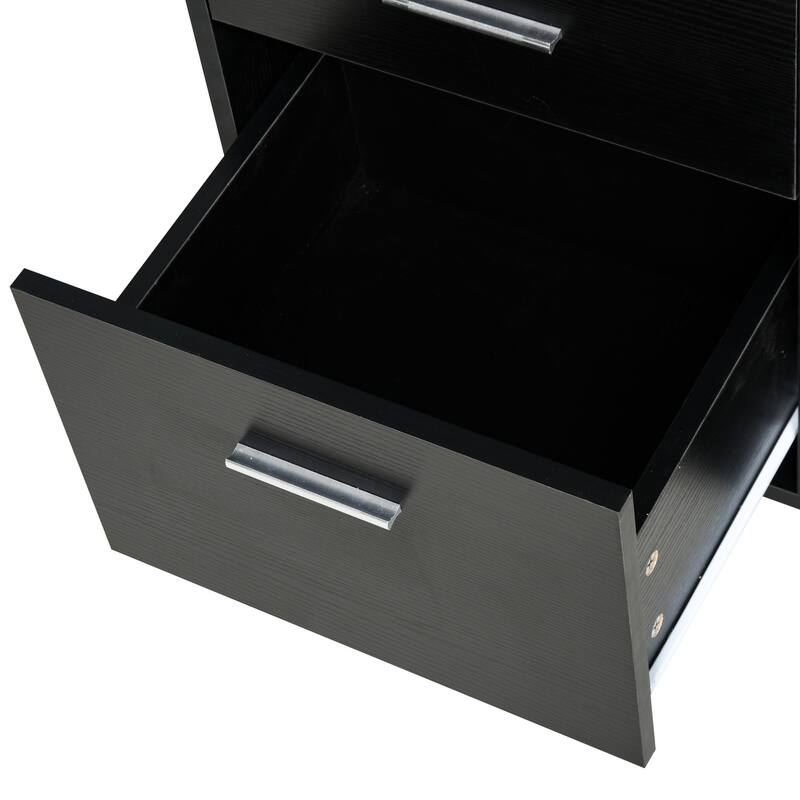 HOMCOM Indoor Office Storage Cabinet with 3 Storage Drawers, Open Shelving, & Wheels