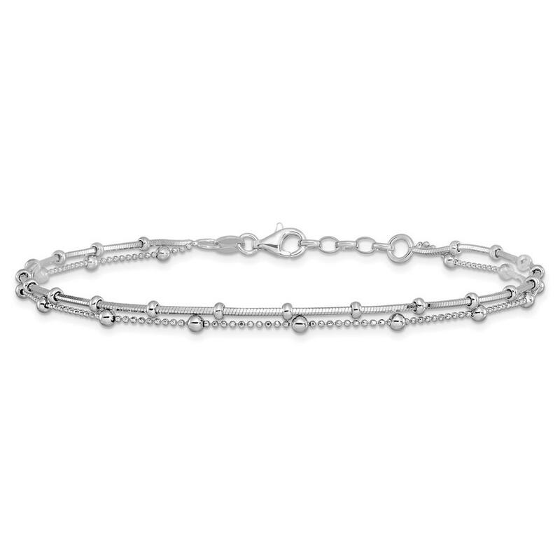 Curata 925 Sterling Silver Polished Fancy Lobster Closure Double Strand With .5inch Ext. Anklet 9 Inch