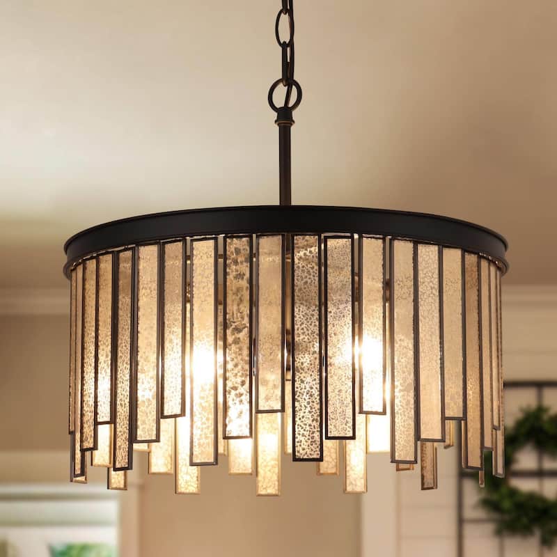 Tifany Mid-century Modern 3-Light Drum Chandelier Colored Glass Island Pendant for Kitchen Island - D16" x H15"