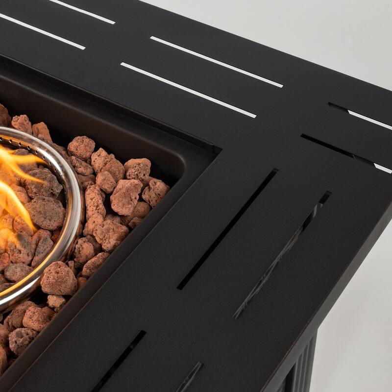 28.00 in. W x 24.02 in. H Steel Square Propane Fire Pit Table in Brown