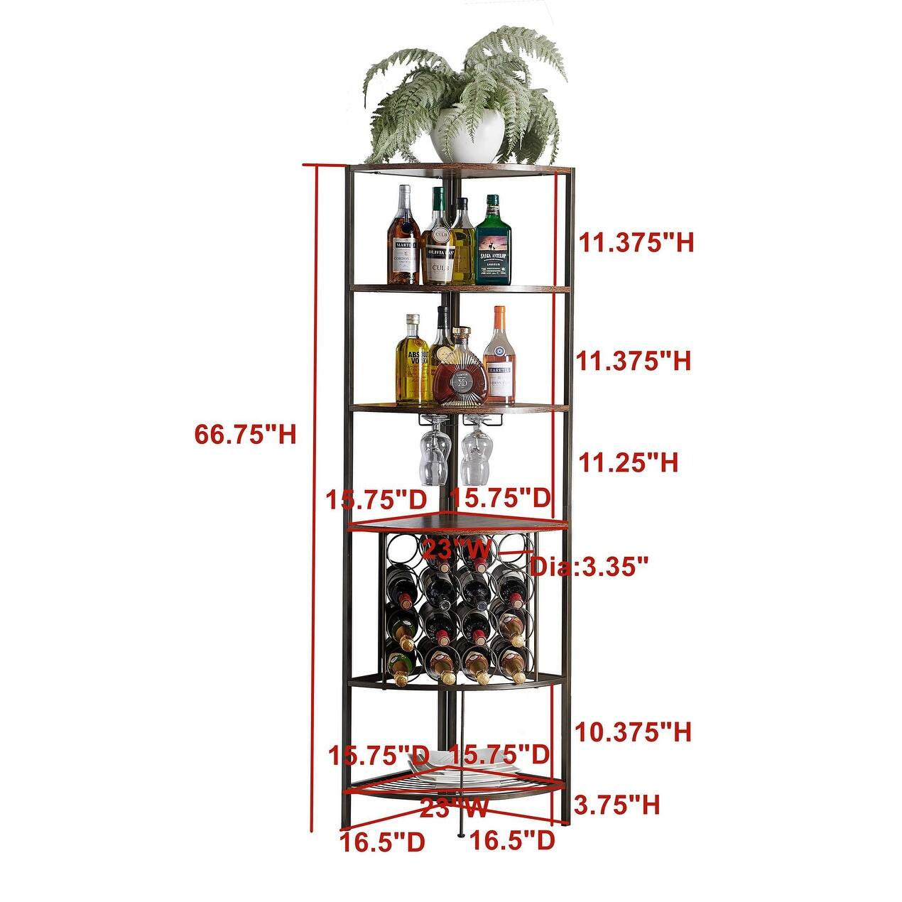 Corner Wine Rack with Wooden Shelves, Stemware Racks and Wire Wine Rack