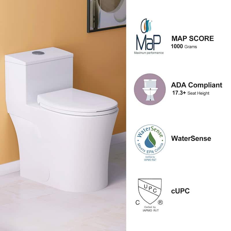 HOROW 1 Piece Dual Flush Elongated Toilet White 0.8 1.28 GPF Seat Included