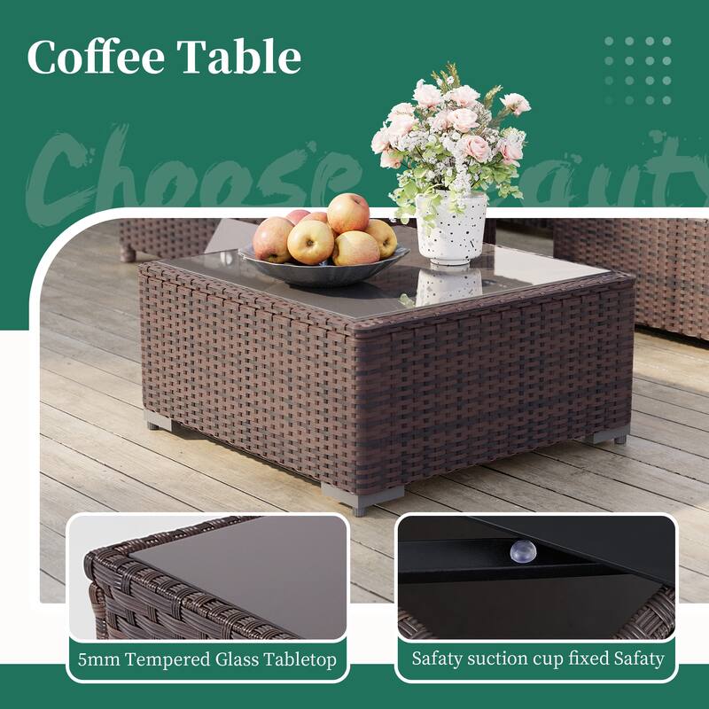 UPHA 6-Person Outdoor Section Group Patio Wicker Conversation Set