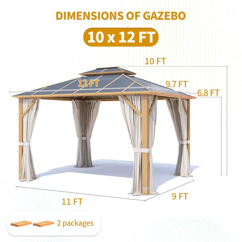 EROMMY Hardtop Gazebo, Waterproof Aluminum Pavilion with Netting & Curtains for Patio, Garden