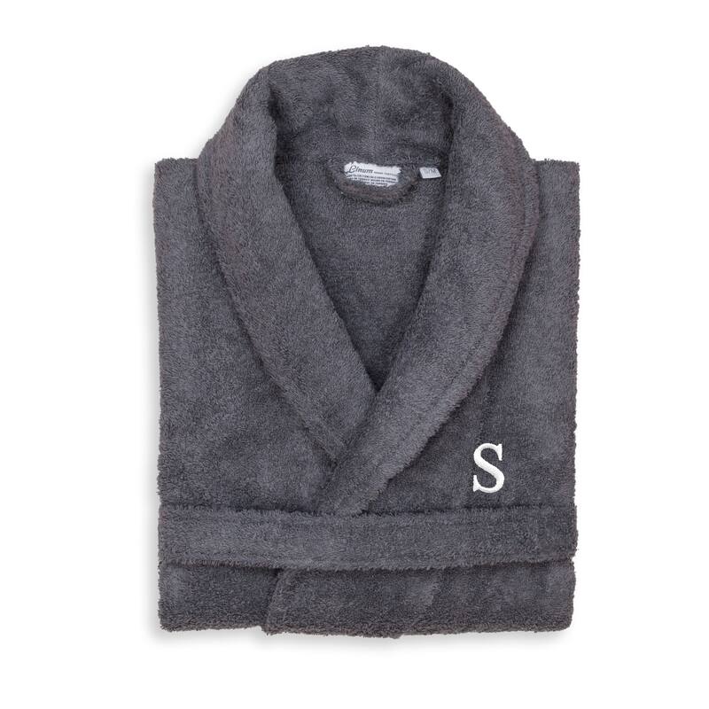 Authentic Hotel and Spa Unisex Grey Turkish Cotton Terry Bath Robe with White Block Monogram - L/XL - S