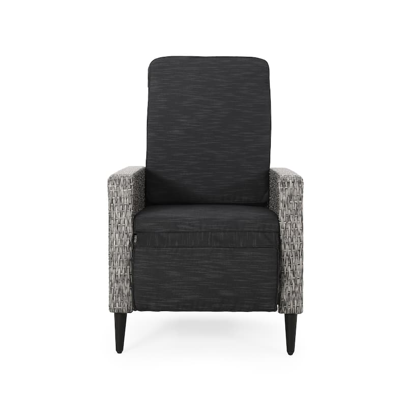 Roomfitters Outdoor Wicker Recliner Chair with Cushion, Adjustable Backrest, Weather-Resistant Patio Seating, Grey