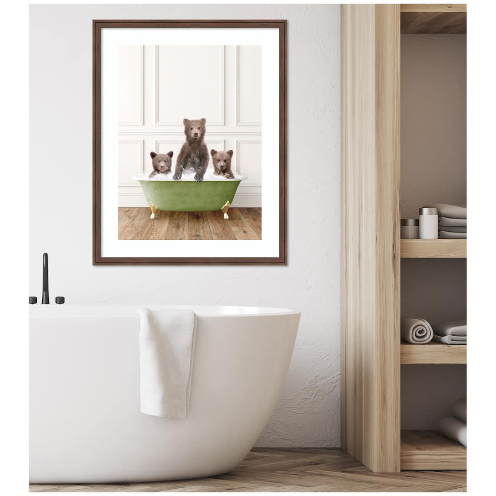 Kate and Laurel Three Bear Cubs in Transitional Bathtub by Amy Peterson Framed Wall Art Print