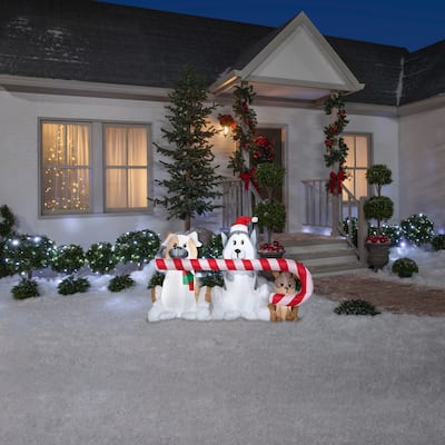 Gemmy Christmas Inflatable Puppies with Big Candy Cane, 3.5 ft Tall
