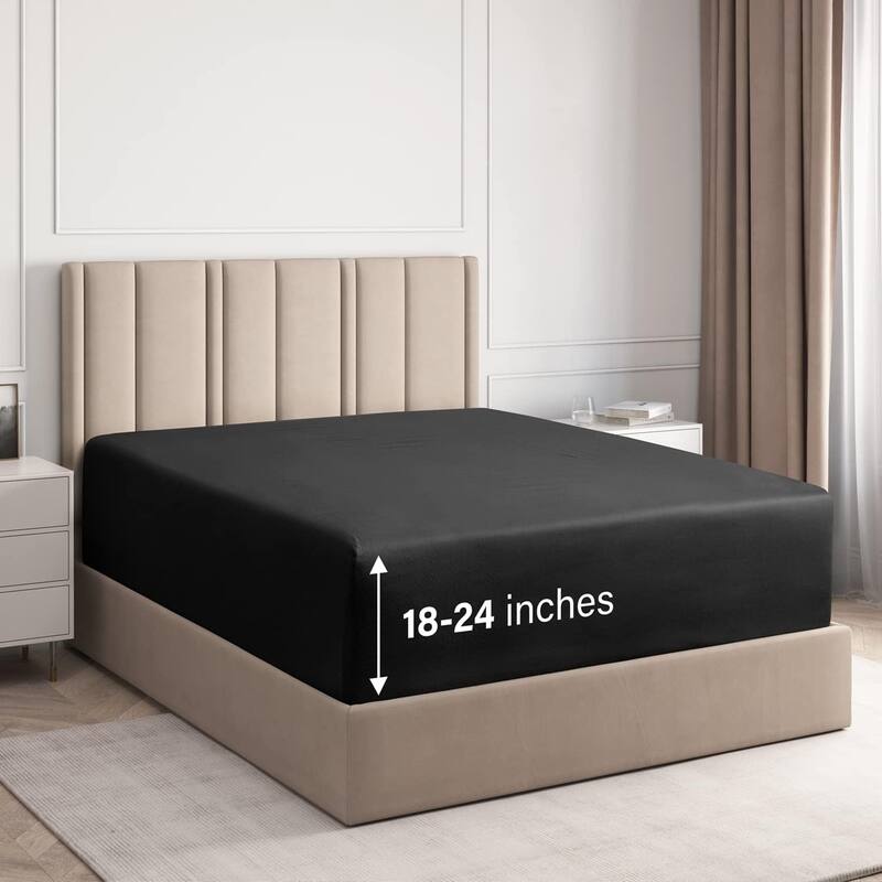 CGK Linens Microfiber Extra Deep Pocket 18" - 24" Inch Fitted Sheet - Twin - Black