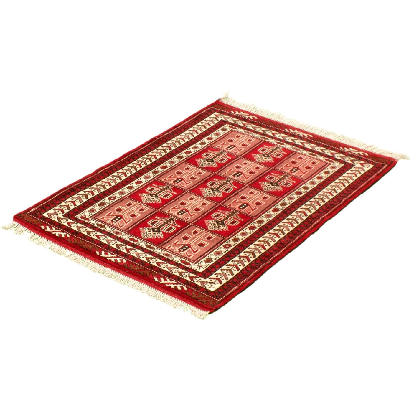 ECARPETGALLERY Handknotted Turkman Red Wool Rug 3'3 x 4'9 Bed Bath