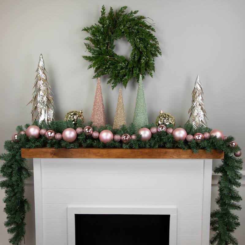 3-Finish Shatterproof Ball Christmas Garland - 6' x 4" - Pink - Unlit