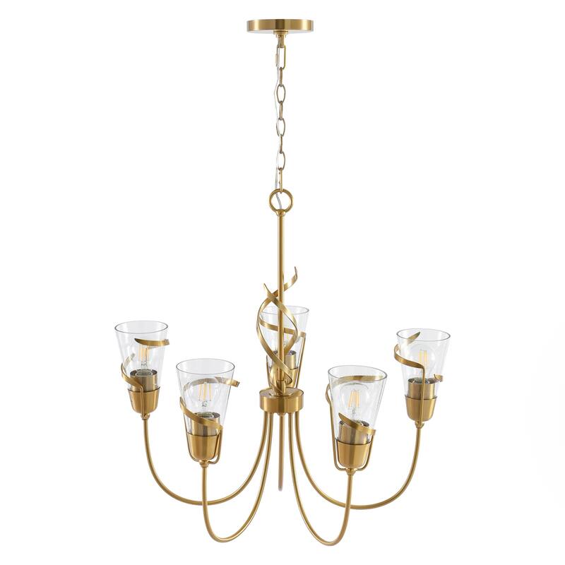 Parrot Uncle 26" Modern Gold 5-Light Dimmable Seeded Glass Chandelier