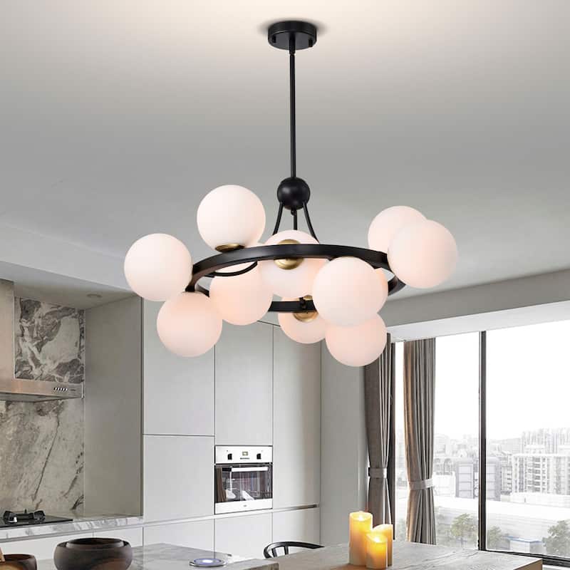 Coraline 30 Inch Sputnik Modern Ceiling Lighted Chandelier Matte Black Finished 12-Light - N/A