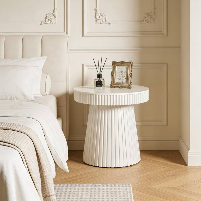 31.5 Inches Modern End Table, Round Accent Side Table, Small Dining Table, Nightstand & Bedside Table for Living Room, Bedroom