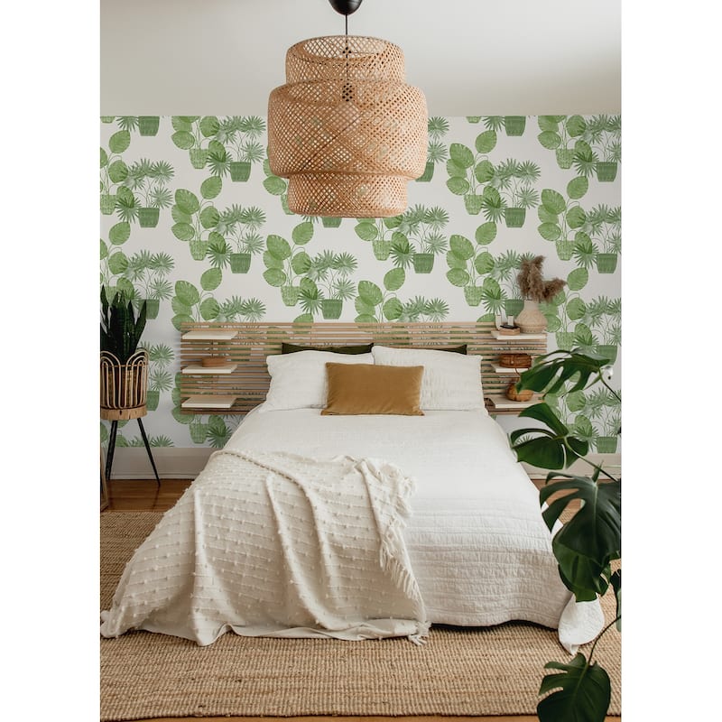 A-Street Prints Aida Green Potted Plant Wallpaper