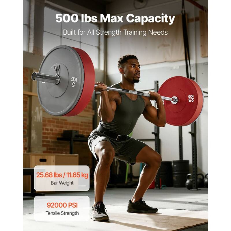 Silver Solid Steel Barbell with 500lbs Capacity and Rotating Sleeves and Knurled Grip