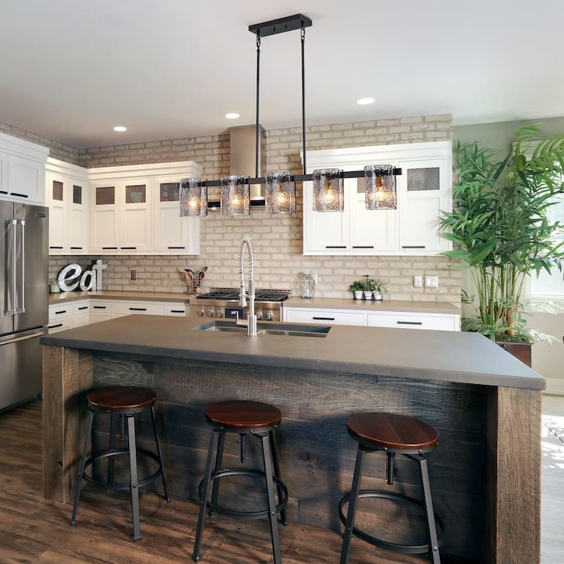 47.2" W 5-Light Modern industrial Linear Textured Smoke Glass Chandelier for Living/Dining Room - 47.2" W x 5.1" D x 7.5" H