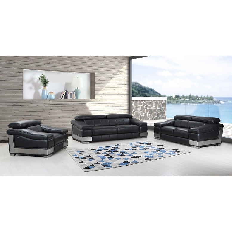 117" Modern Black Leather Sofa Set 31" x 214" x 43"