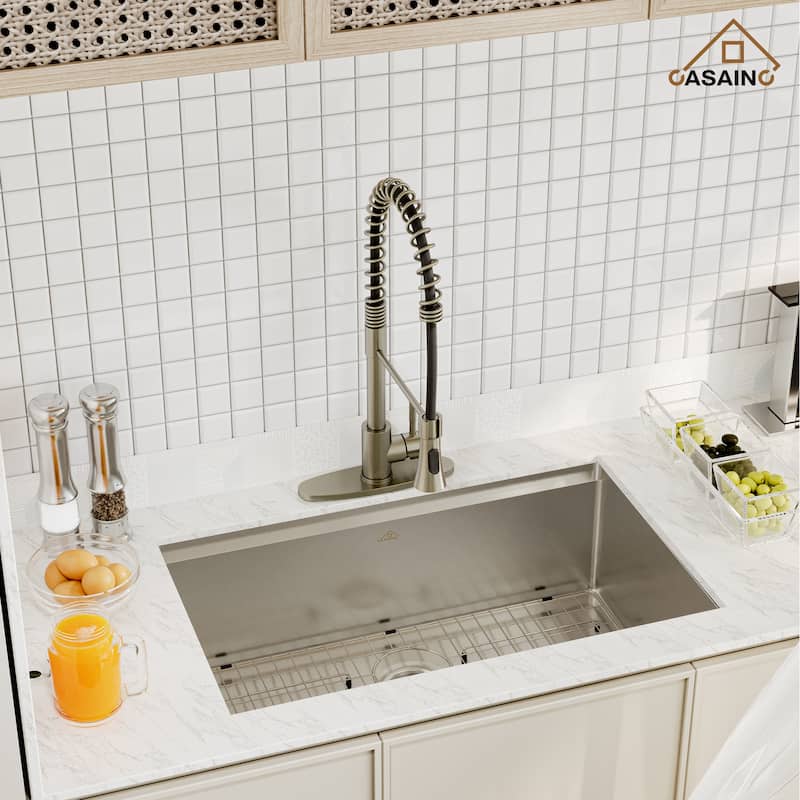 Stainless Steel Sink 30 in. Single Bowl Undermount Workstation Kitchen Sink with Faucet and Accessories