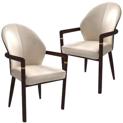 LeisureMod Set of 2 Modern Leather/Velvet Dining Chair - Elegant Armchair with Gold Accents for Home Office & Kitchen
