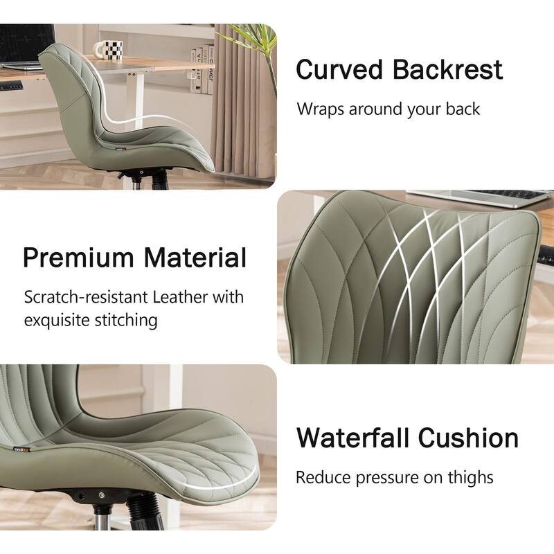 Faux Leather Office Chair with Wheels, Upholstered Task Chair