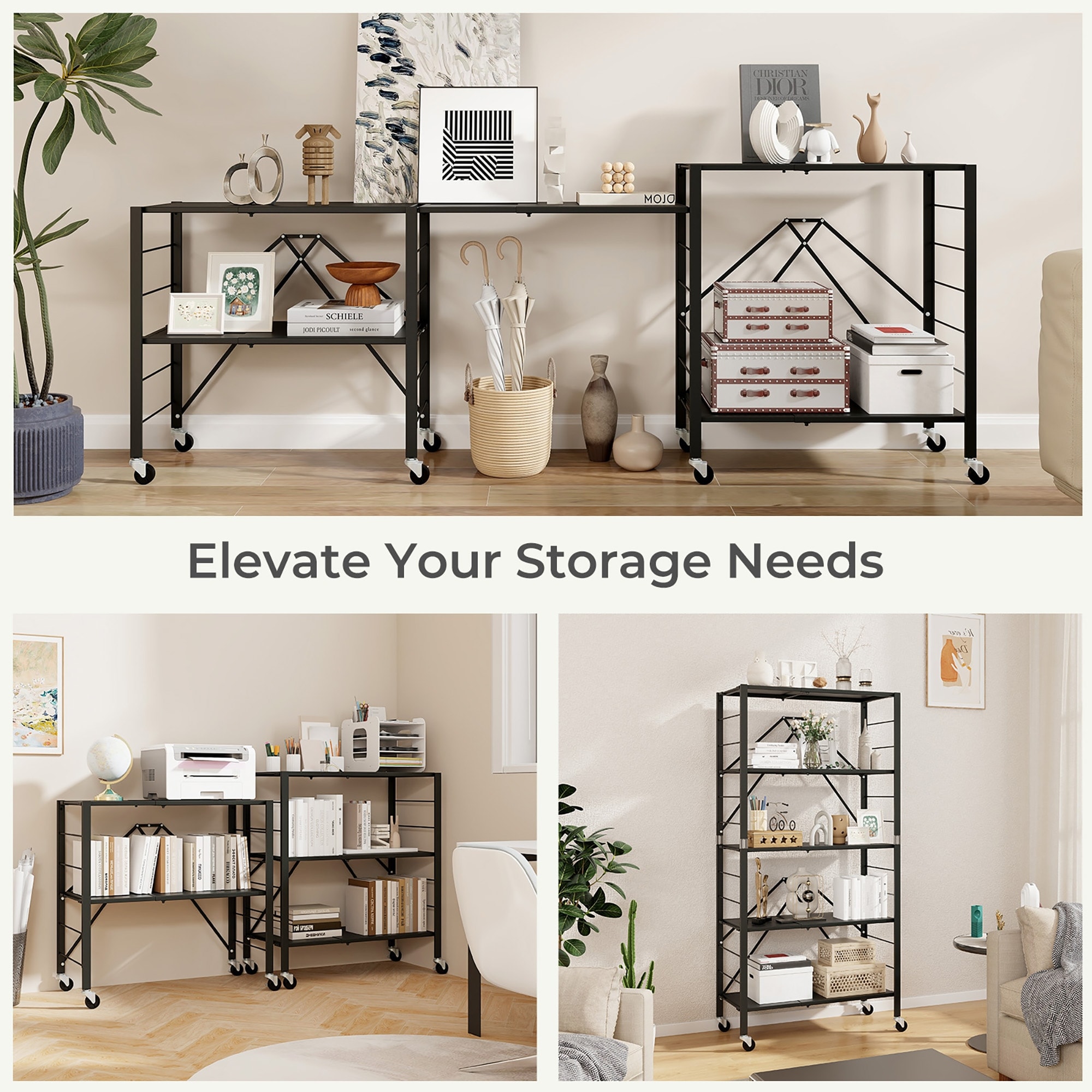 Gymax 5-Tier Foldable Storage Shelf w/ Wheels Adjustable Shelves