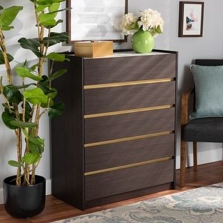 Walker Modern Dark Brown and Gold Finished 5-Drawer Chest - Bed Bath &  Beyond - 33914449