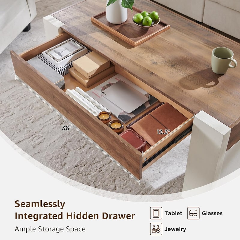 Modern Coffee Table, Wooden Living Room Table w/ Hidden Storage Drawer