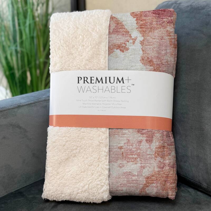 Premium Machine Washable ASB67 Modern Watercolor Sherpa Throw Blanket