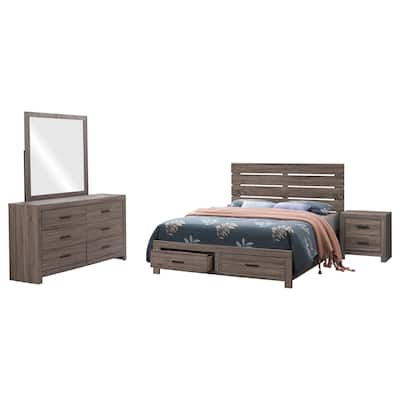 Sili 4pc Queen Storage Bedroom Set, Oak Brown and Dark Bronze