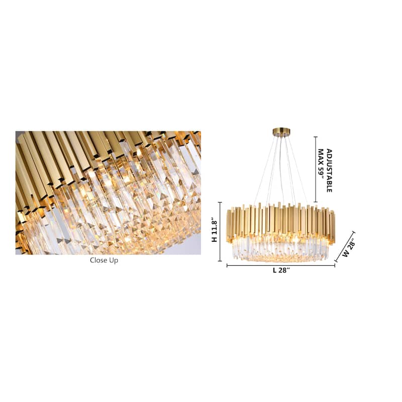 Transitional 12 Light Gold Metal Chandelier