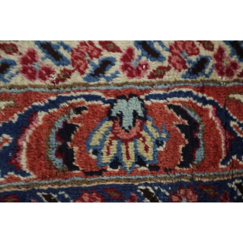 Hand Knotted Oriental 100% Wool Carpet Traditional All-Over Red Mashad Area Rug - 12' 2'' X 8' 11''