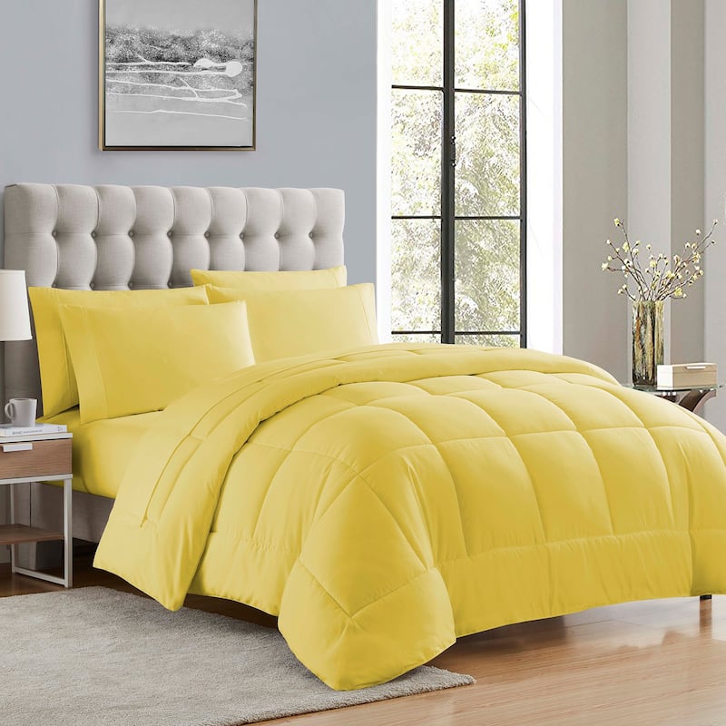 Sweet Home Collection Luxury Solid Bed-In-a-Bag with Sheet Set - Yellow - Full