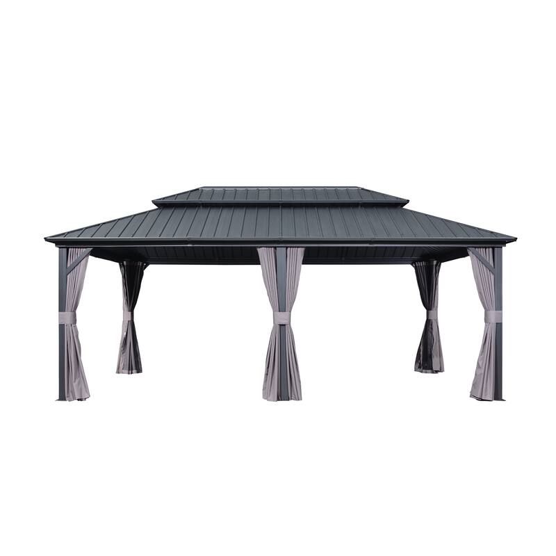 PURPLE LEAF 10x12 Outdoor Galvanized Steel Hardtop Gazebo, Aluminum Frame Gazebo With Curtains
