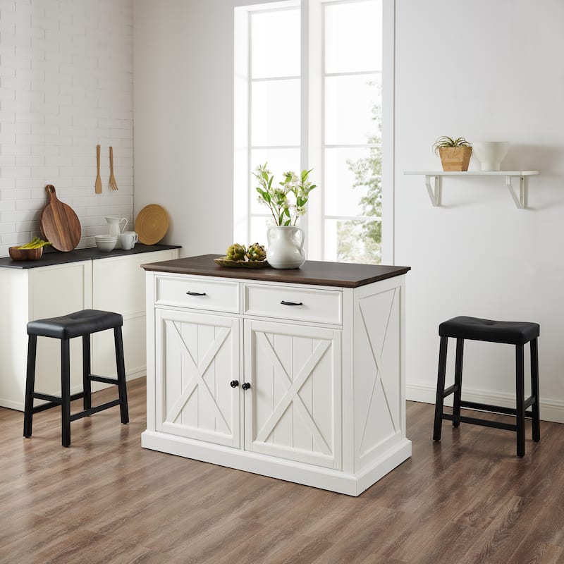 Crosley Clifton Kitchen Island W/Uph Saddle Stools - 43"d x 47.75"w x 36.25"h