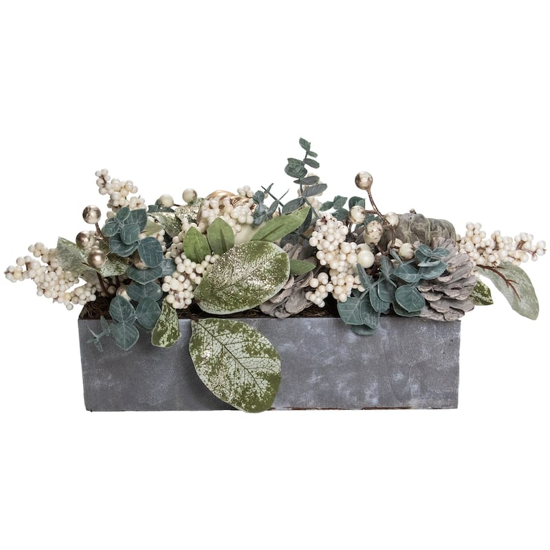 10.25" Neutral Colored Pumpkin Leaves Fall Harvest Floral Arrangement