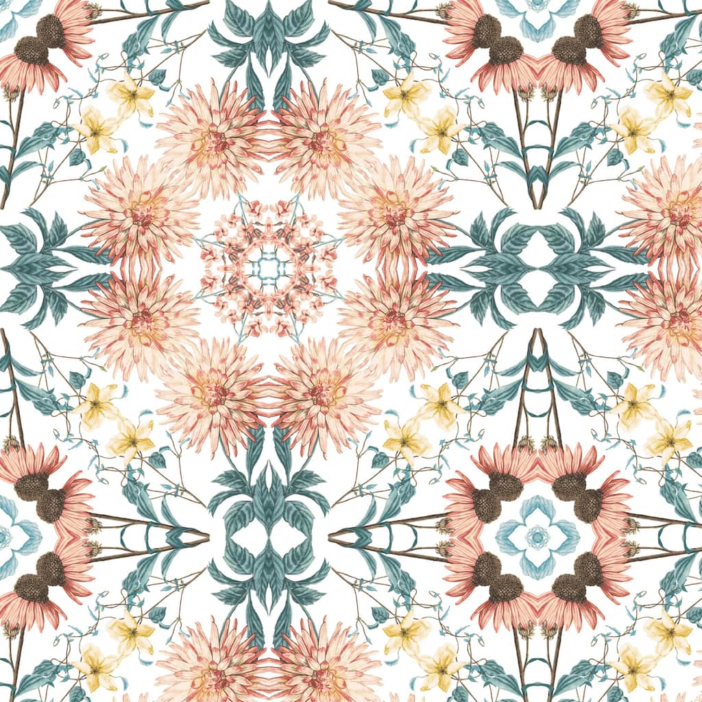 RoomMates Orange & Green & White Cottage Garden Kaleidoscope Peel and Stick Wallpaper