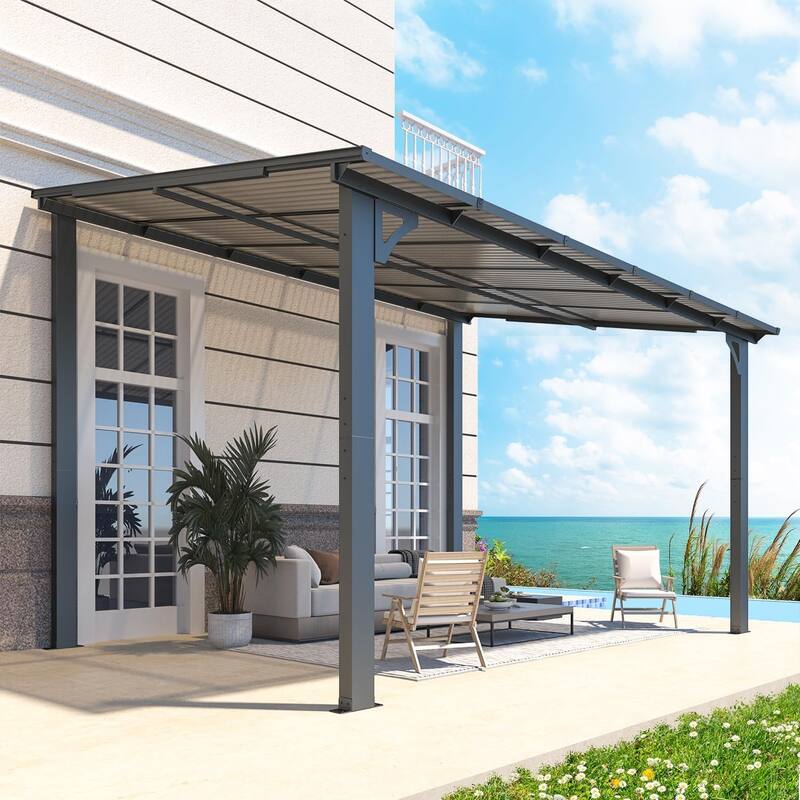 AECOJOY Wall Mounted Gazebos Pergola Gazebo Awnings for Backyard - 12'×8' - Dark Grey