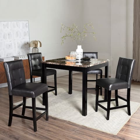 Furniture R 5-Piece Traditional Counter Height Faux Marble Dining Set