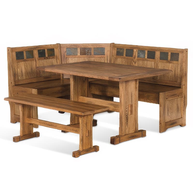 Marv 4pc Breakfast Dining Table Set, Corner Storage Bench Light Brown