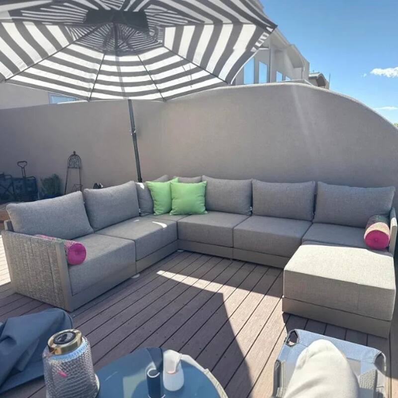 PURPLE LEAF Santorini 4-13 Piece Khaki Sofa with Ottoman and Cushion for Poolside Garden Couch Outdoor Patio Conversation Sets