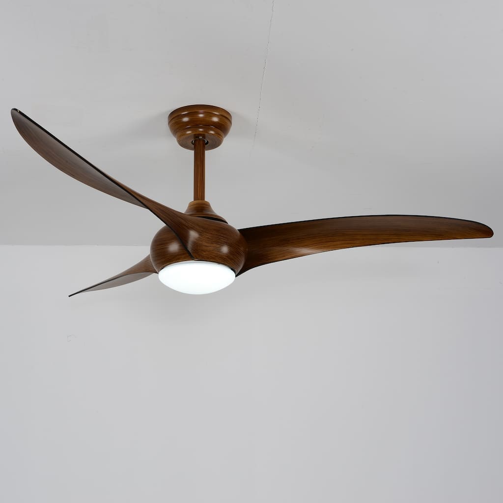 52" Ceiling Fan with LED Light Remote Control,Quiet DC Motor 6 Speed Levels,3 PCS ABS Blades Fan Lamp,Adjust Height - Wood