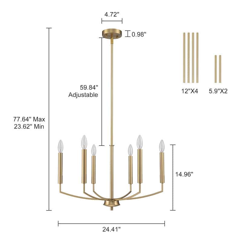 Mid-century Modern 6-Light Gold Candelabra Chandelier for Living/ Dining Room