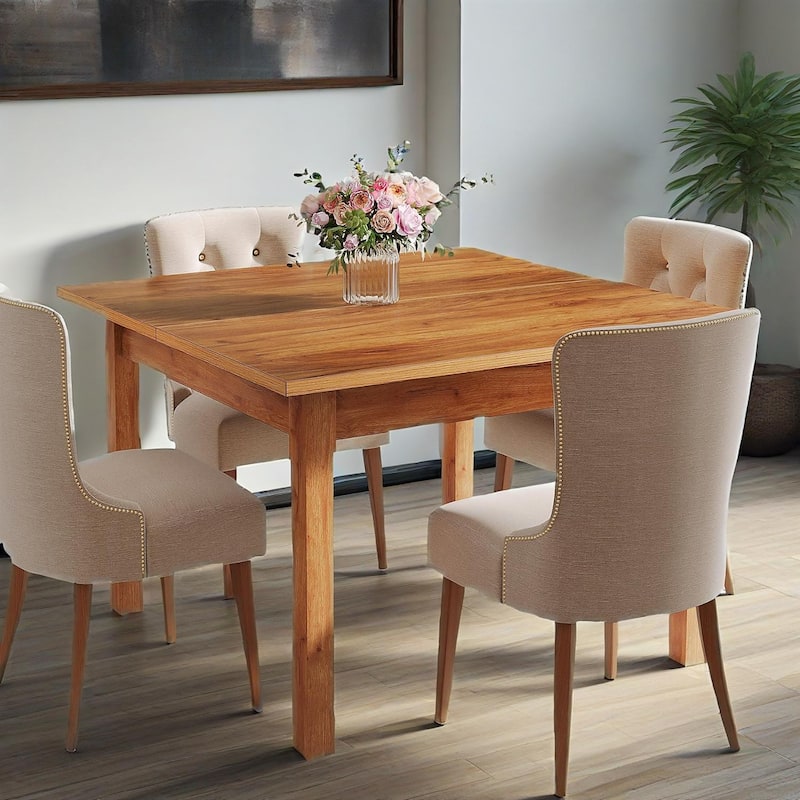 Square Oak Dining Table 39 Inch Rustic Brown Farmhouse Style for 2 to 4 People Wooden Legs - 39.4" x 39.4" x 30"