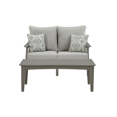 Signature Design by Ashley Visola Gray Outdoor Loveseat and Coffee Table - 54"W x 33"D x 37"H